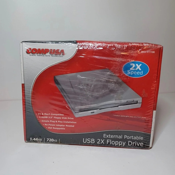 External Portable USB 2X Floppy Drive Comp USA New Sealed. - Picture 1 of 4